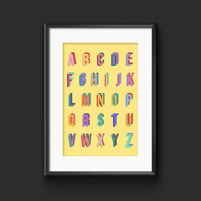 Funky Alphabet Poster, Nursery Prints, Alphabet Print - A3 (297x420mm) / Yellow