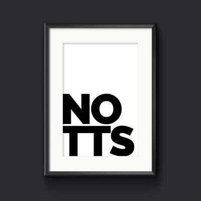 NOTTS  -  Nottinghamshire Typography Print, Place Name Picture - A3 (297x420mm) / Black on Ice White
