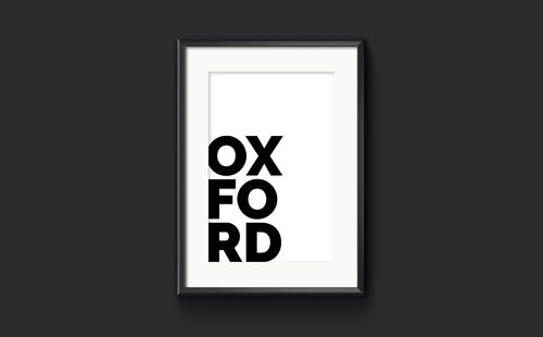 OXFORD Typography Print, Oxfordshire Place Name Picture - A3 (297x420mm) / Black on Ice White