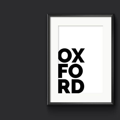 OXFORD Typography Print, Oxfordshire Place Name Picture - A3 (297x420mm) / Black on Ice White