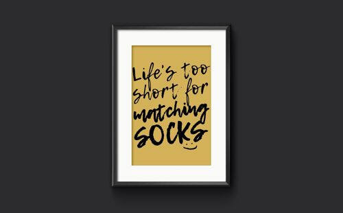 Life's too short for matching socks Laundry Room Art Print - A3 (297x420mm) / Mustard Yellow