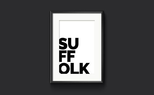 SUFFOLK UK County Typography Print, Place Name Picture - A3 (297x420mm) / Black on Ice White