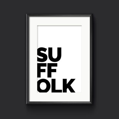 SUFFOLK UK County Typography Print, Place Name Picture - A3 (297x420mm) / Black on Ice White