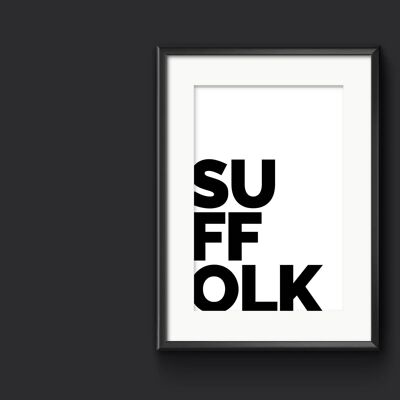 SUFFOLK UK County Typography Print, Place Name Picture - A3 (297x420mm) / Black on Ice White