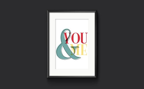 You & Me Couple Wall Art, Family Print house warming present - A3 (297x420mm) / Red Yellow and Teal