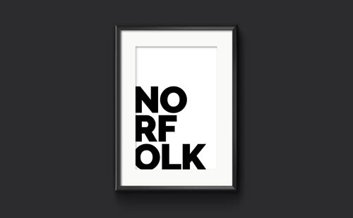 NORFOLK UK County Typography Print, Place Name Picture - A3 (297x420mm) / Black on Ice White