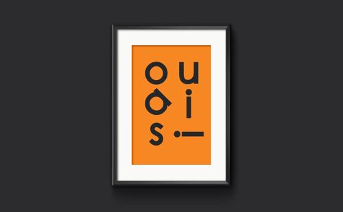 ouais!  -  French Language Wall Art Print, French Gift - A3 (297x420mm) / Charcoal on Orange