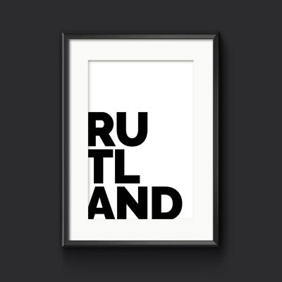 RUTLAND UK County Typography Print, Place Name Picture - A3 (297x420mm) / Black on Ice White