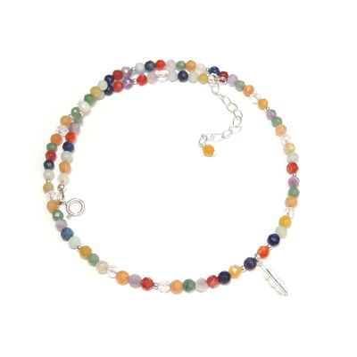 Chakra Feather Necklace with Natural Stones and 925 Silver