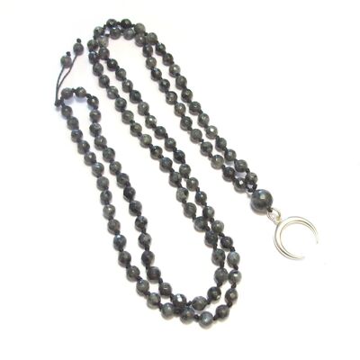 Mala-Halskette aus schwarzem Labradorit, Natursteinen und 925er Silber