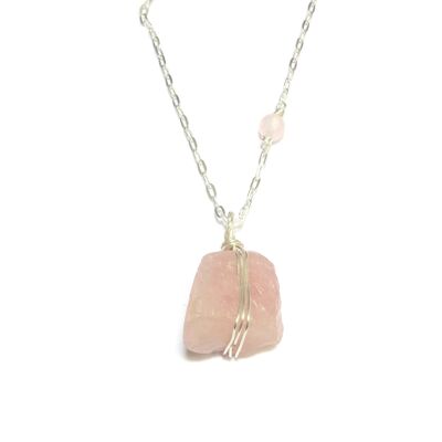 Collana lunga in quarzo rosa grezzo in argento sterling 925