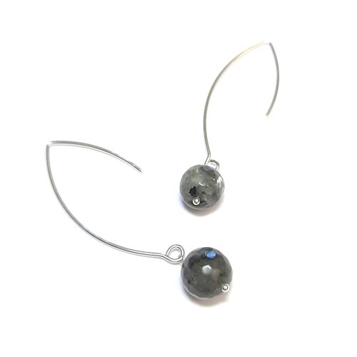 Boucles D'Oreilles Labradorite Noire Pierres Naturelles et Argent 925