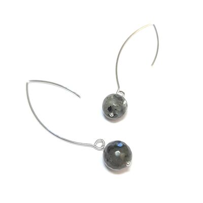 Black Labradorite Natural Stones and 925 Silver Earrings