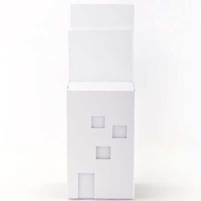 White notepad in the shape of a building