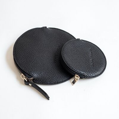 MAO the round black leather purse