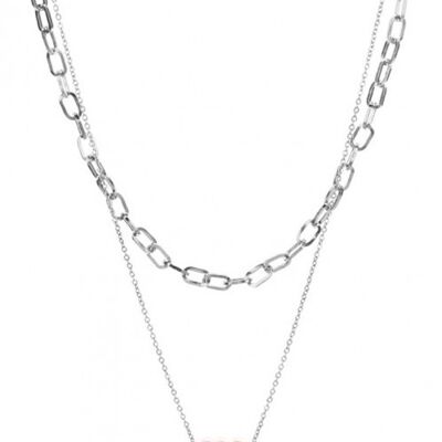 N2020-007S S. Stahl Halskette Layered Süßwasserperle Silber