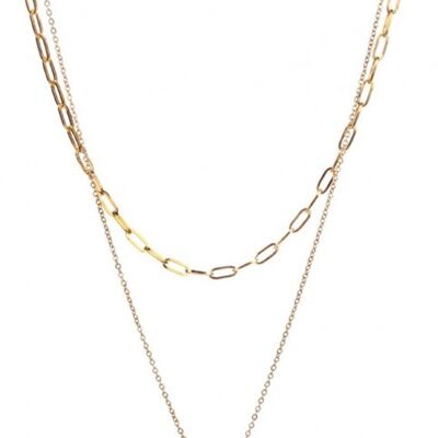 N2020-005G S. Steel Necklace Layered Freshwater Pearl Gold