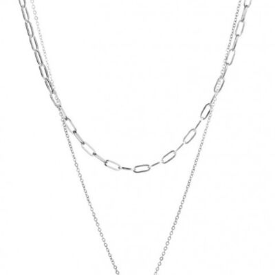 N2020-005S S. Steel Halskette Layered Süßwasserperle Silber