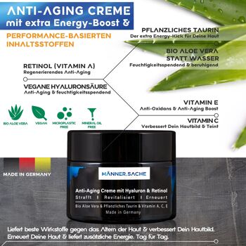 BIO-Aloe-Vera Crème Anti-Âge & Anti-Rides pour Homme 50ml - Vegan avec Rétinol, Acide Hyaluronique, BIO Aloe Vera, Végétal. Taurine, Vitamine A C E - 50ml 4
