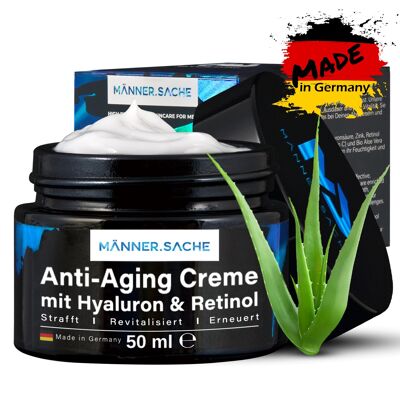 BIO-Aloe-Vera Crème Anti-Âge & Anti-Rides pour Homme 50ml - Vegan avec Rétinol, Acide Hyaluronique, BIO Aloe Vera, Végétal. Taurine, Vitamine A C E - 50ml