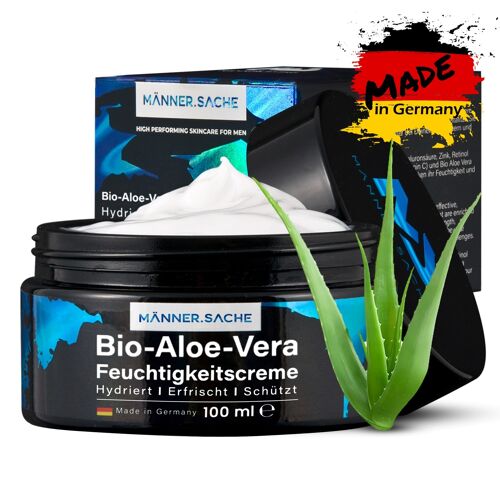 BIO-Aloe-Vera Feuchtigkeitscreme für Männer 100ml - Vegan mit BIO Aloe Vera, Hyaluronsäure, Silber, Panthenol, Zinkoxid, Glycerin