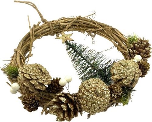 Rotan kerstkrans - White berry | ø 28 cm