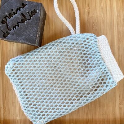 Double-sided organic cotton soap bag - Blue