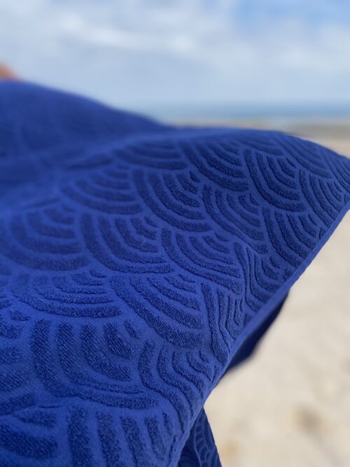 Fouta de Plage "Bleu Atlantique" motif Vagues japonaises en Coton 100 % Biologique