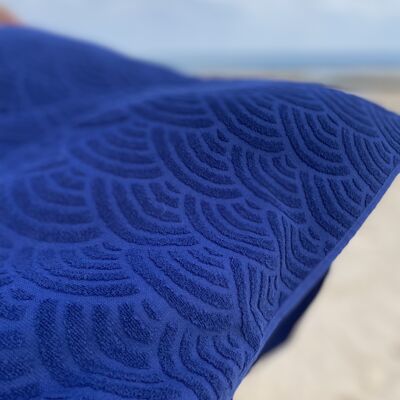 Fouta de Plage "Bleu Atlantique" motif Vagues japonaises en Coton 100 % Biologique