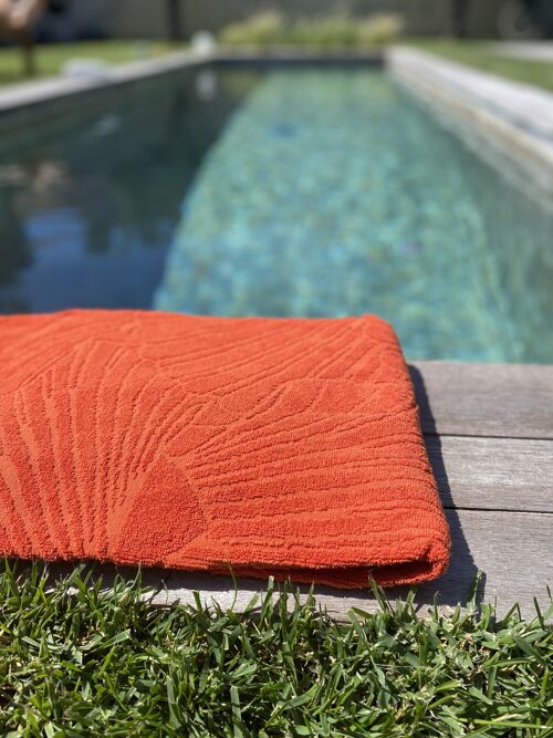 Fouta de Plage "Orange Sanguine" motif Coquillages en Coton 100 % Biologique