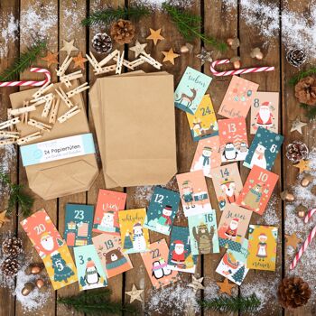 Calendrier de l'avent DIY à remplir - 24 sachets cadeaux et 24 cartes de visite avec chiffres et pinces en bois - enfants - faites-le vous-même - Noël 3