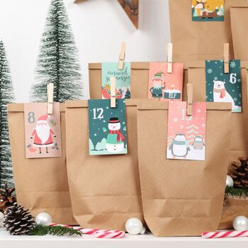 Calendrier de l'avent DIY à remplir - 24 sachets cadeaux et 24 cartes de visite avec chiffres et pinces en bois - enfants - faites-le vous-même - Noël 5