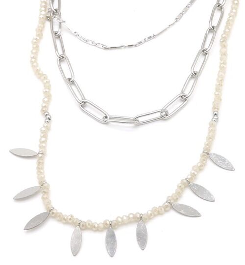 N1561-201S S.Steel Necklace Layered with Glass Stones Silver
