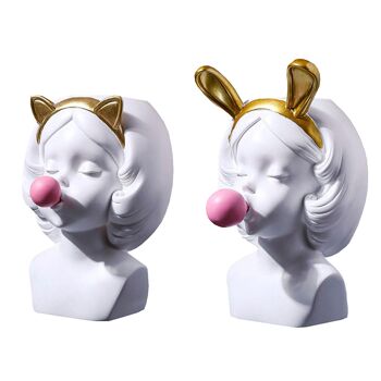 Vase - Bubble Gum Girl - Kitty + Bunny - Décoration d'intérieur - Pot de fleur - Figurine d'accent 1