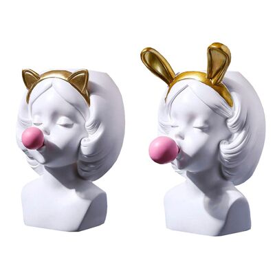 Vase - Bubble Gum Girl - Kitty+Bunny - Home Decor - Flower Pot - Accent Figurine