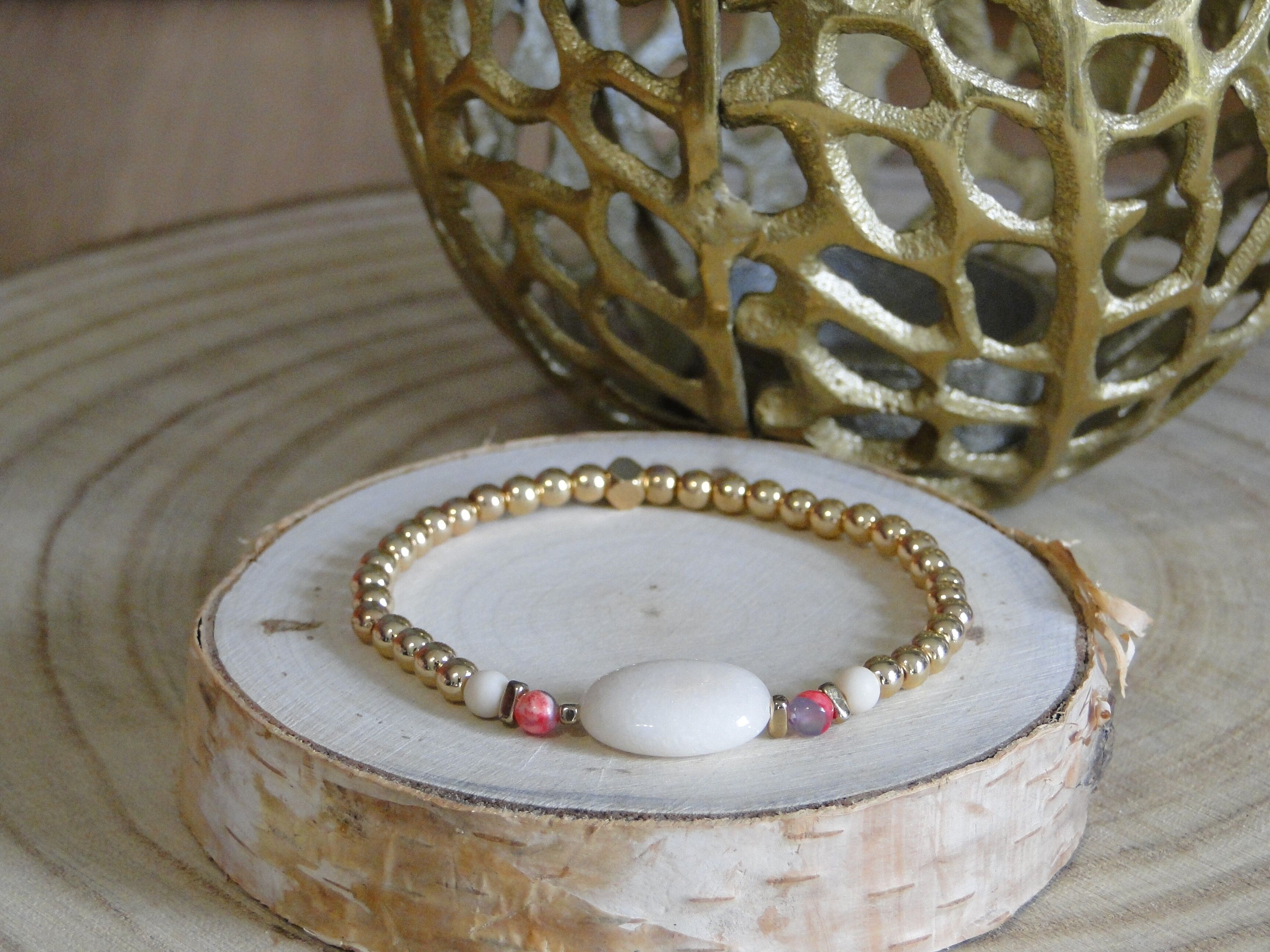 Bracciale in ematite dorata e giada naturale