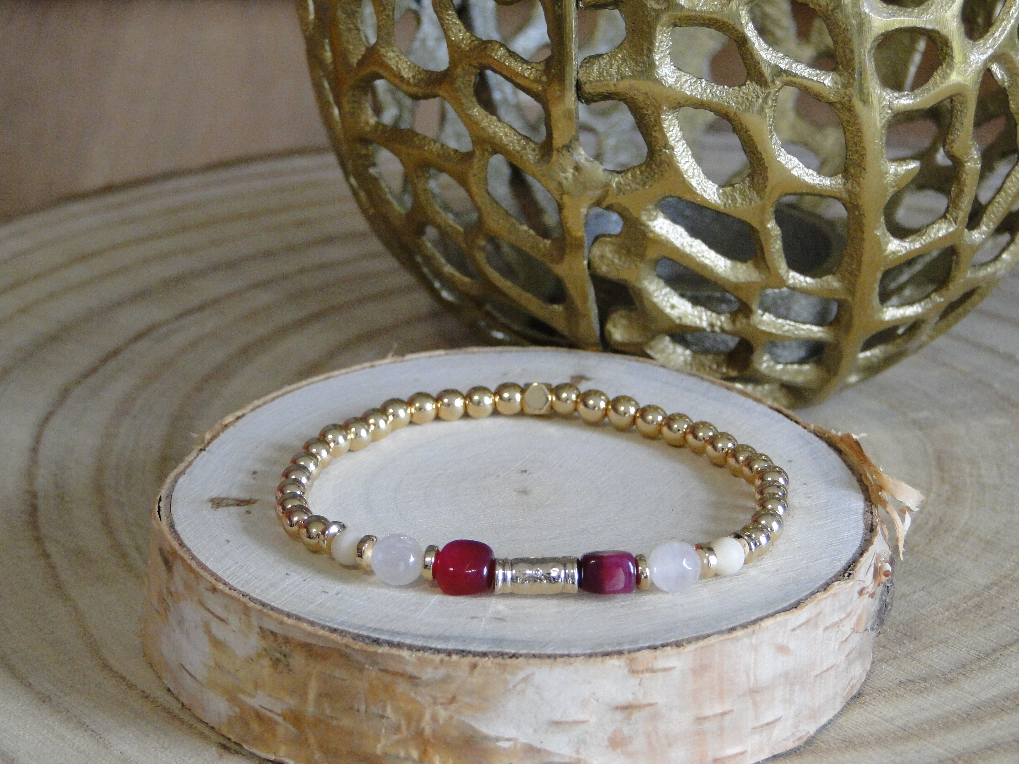 Bracciale in Ematite Dorata, Quarzo Rosa e Agata Rosa