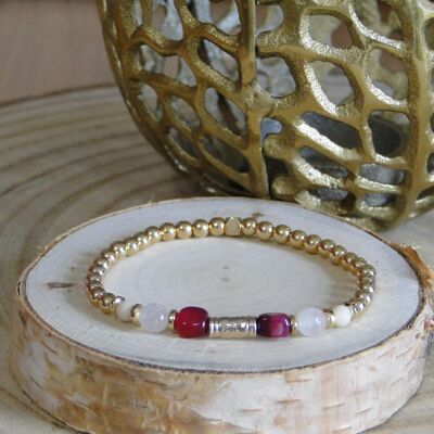 Armband aus goldenem Hämatit, Rosenquarz und rosa Achat