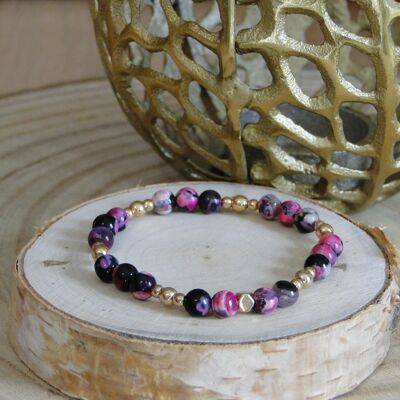 Pink / black orchid fire agate bracelet