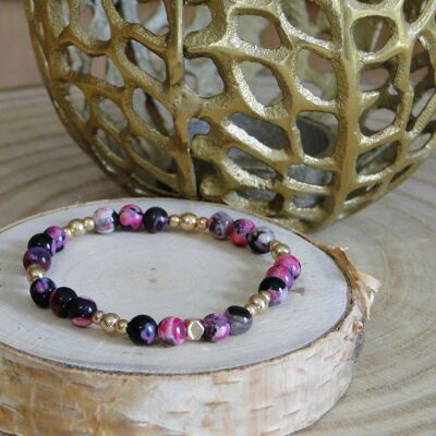 Pink / black orchid fire agate bracelet
