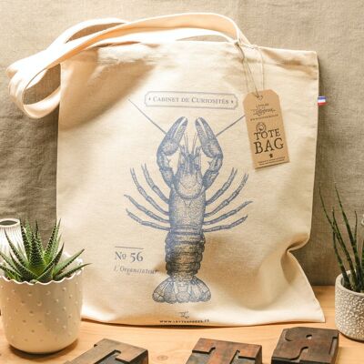 Tote Bag Lobster, sea, summer, thick organic cotton, navy blue, made in France