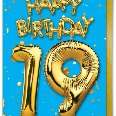 19th Birthday Card - 19 Blue