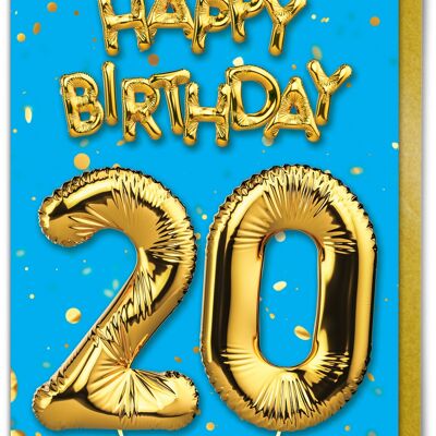 20th Birthday Card - 20 Blue