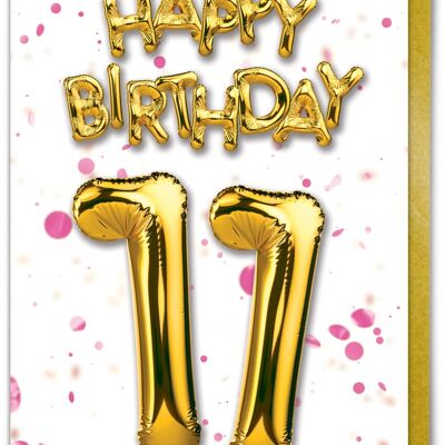 11th Birthday Card - 11 Balloon Pink