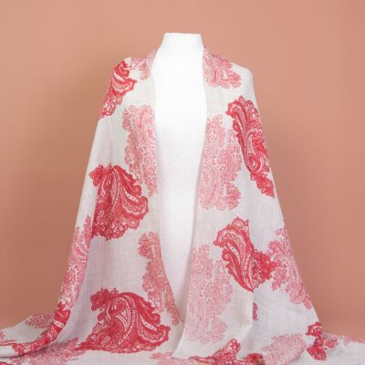 Wool and silk scarf - red paisley