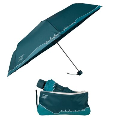 Parapluie éco-responsable Le Mini Bleu Lagon et sa housse absorbante brevetée