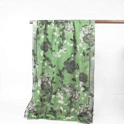 Scarves - Fine wool scarf - flower print - sage green