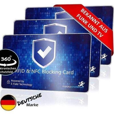 Carte de blocage RFID NFC | Homologué DEKRA - bleu - lot de 3