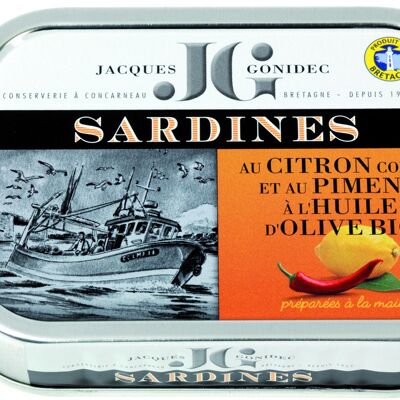 Sardines with candied lemon, chili in organic olive oil