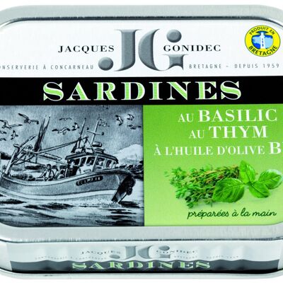 Sardines with basil and thyme in organic olive oil